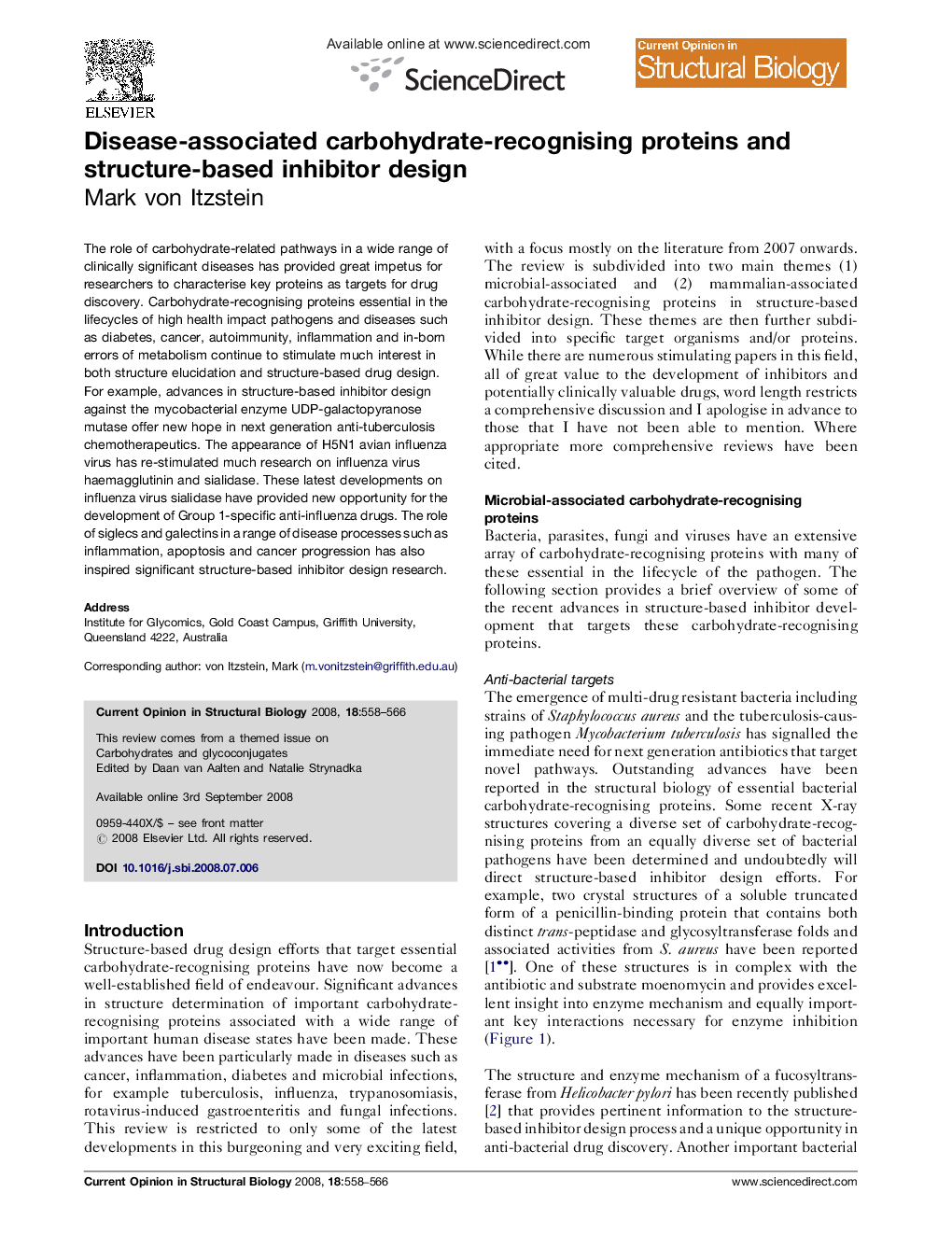 Disease-associated carbohydrate-recognising proteins and structure-based inhibitor design