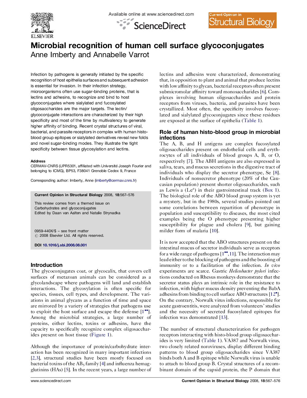 Microbial recognition of human cell surface glycoconjugates