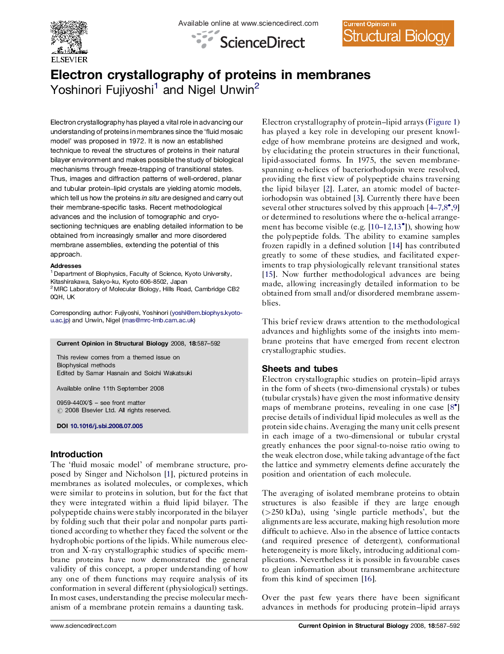 Electron crystallography of proteins in membranes