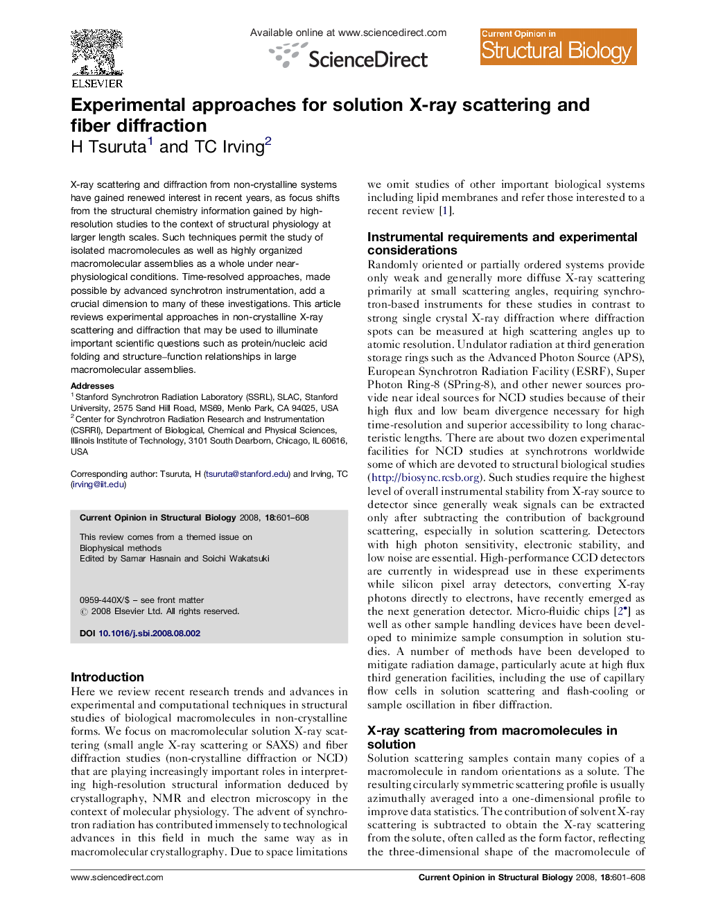 Experimental approaches for solution X-ray scattering and fiber diffraction