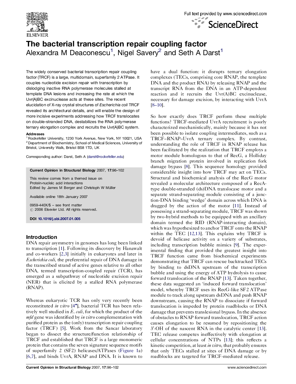 The bacterial transcription repair coupling factor