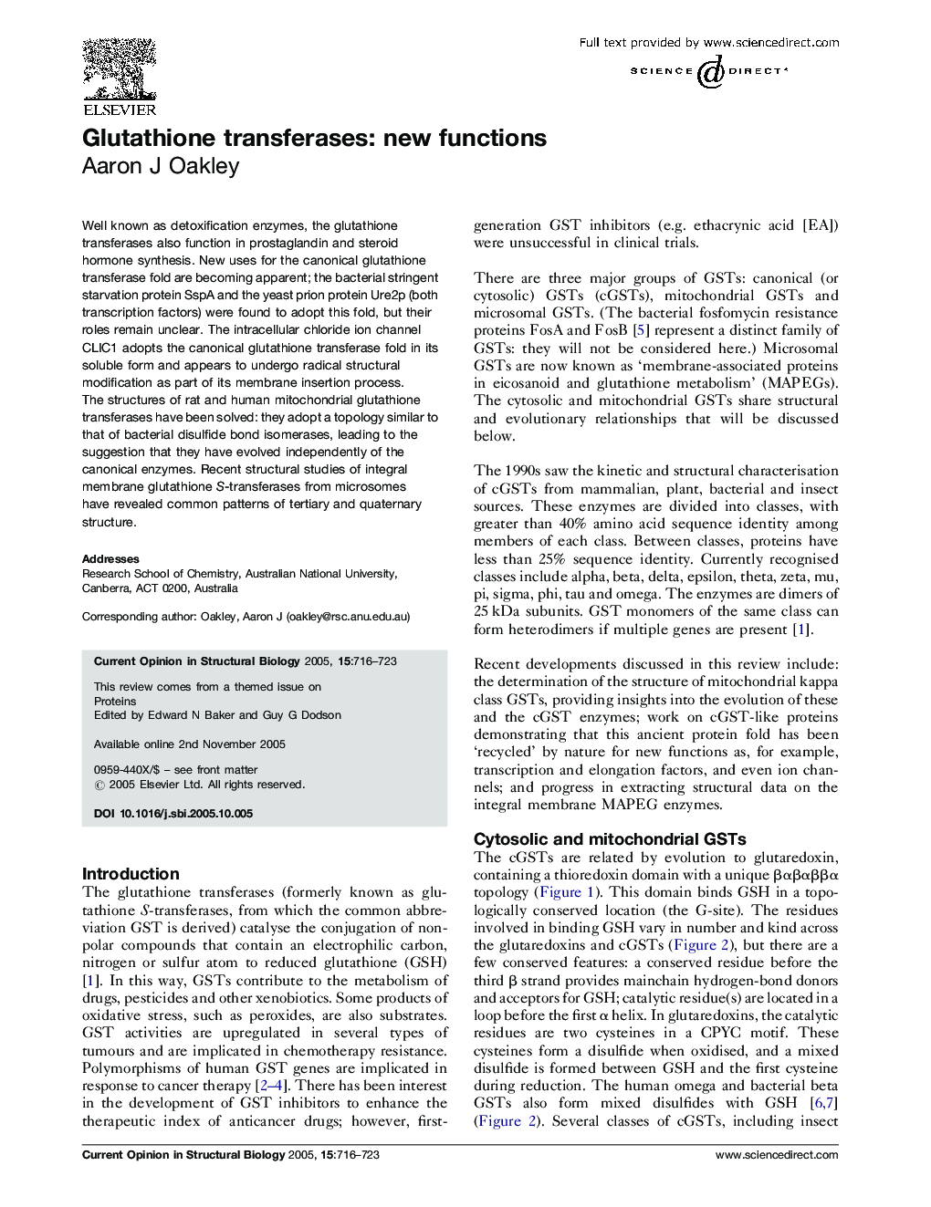 Glutathione transferases: new functions