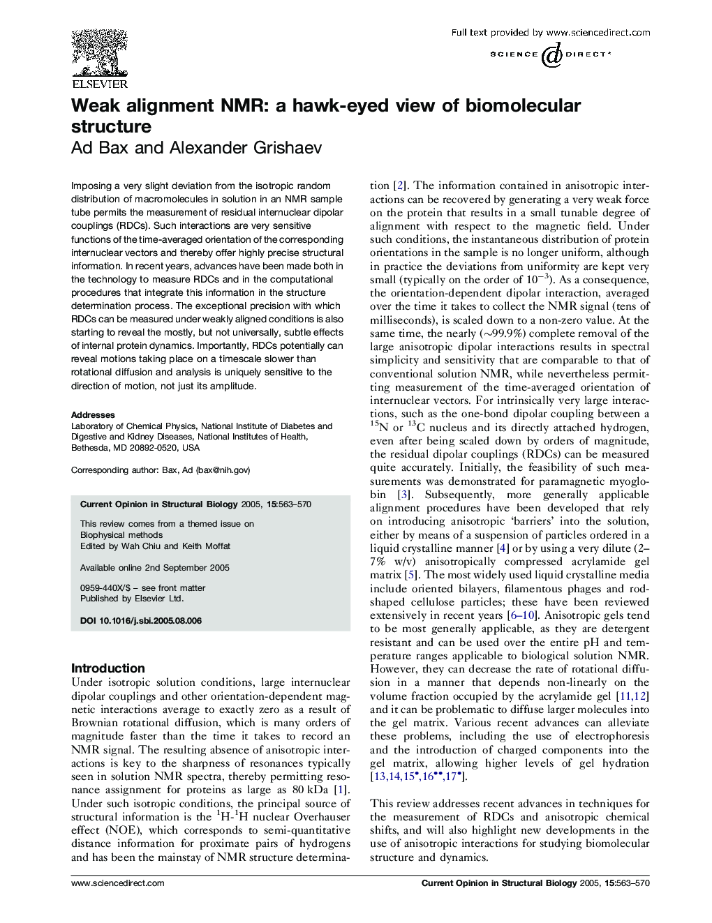 Weak alignment NMR: a hawk-eyed view of biomolecular structure