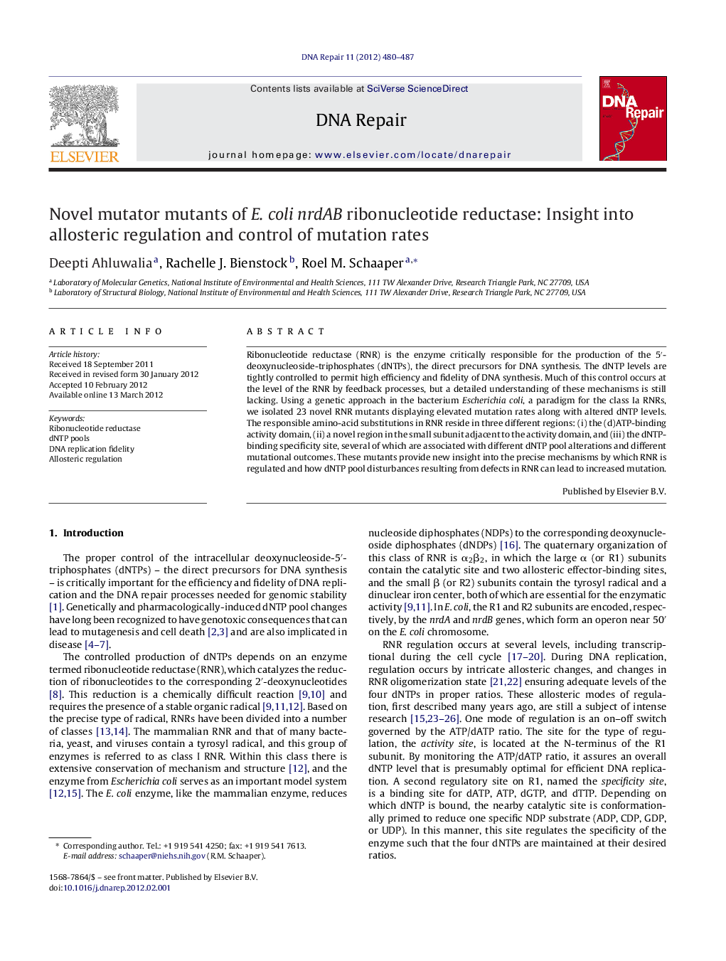 Novel mutator mutants of E. coli nrdAB ribonucleotide reductase: Insight into allosteric regulation and control of mutation rates