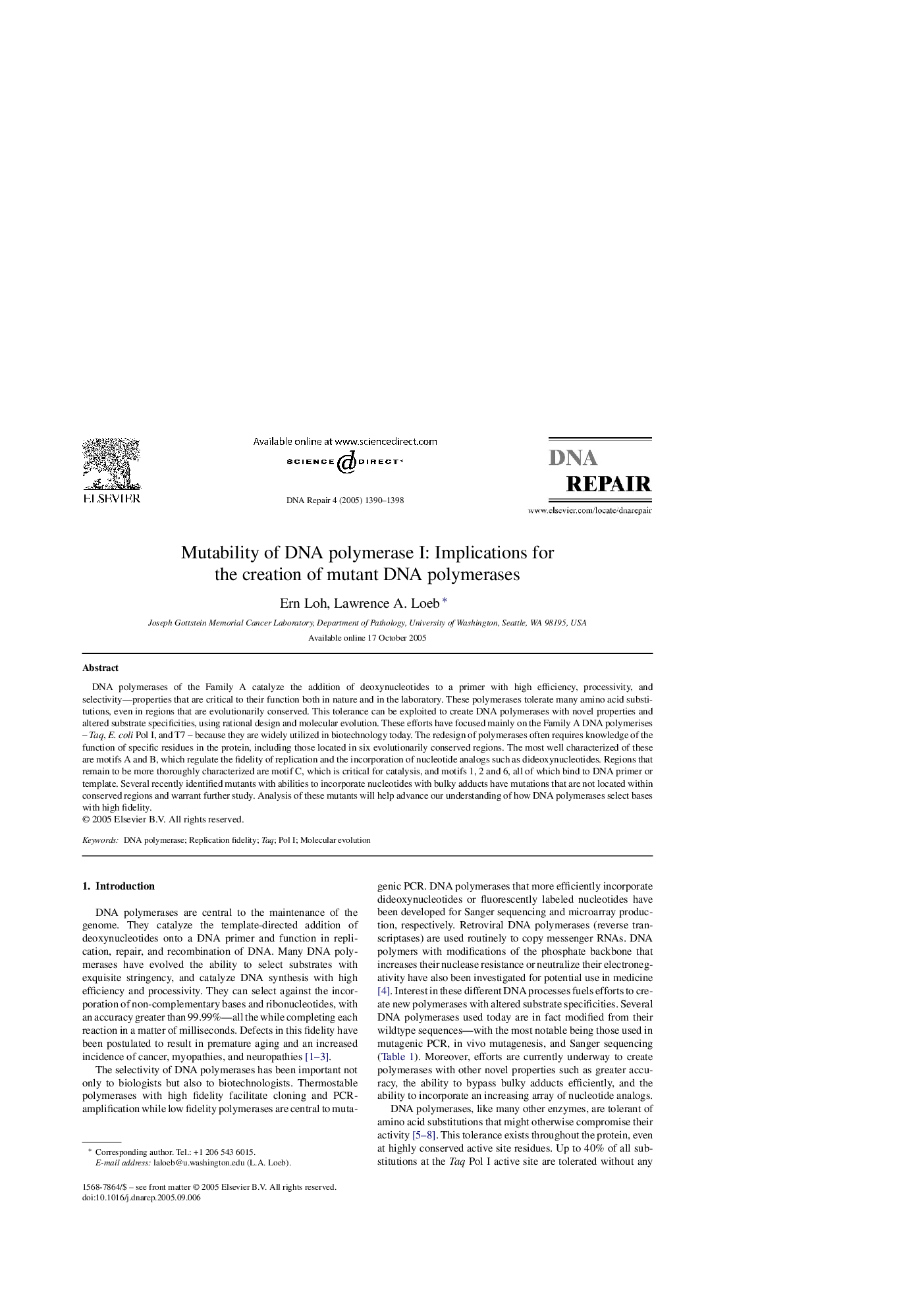 Mutability of DNA polymerase I: Implications for the creation of mutant DNA polymerases