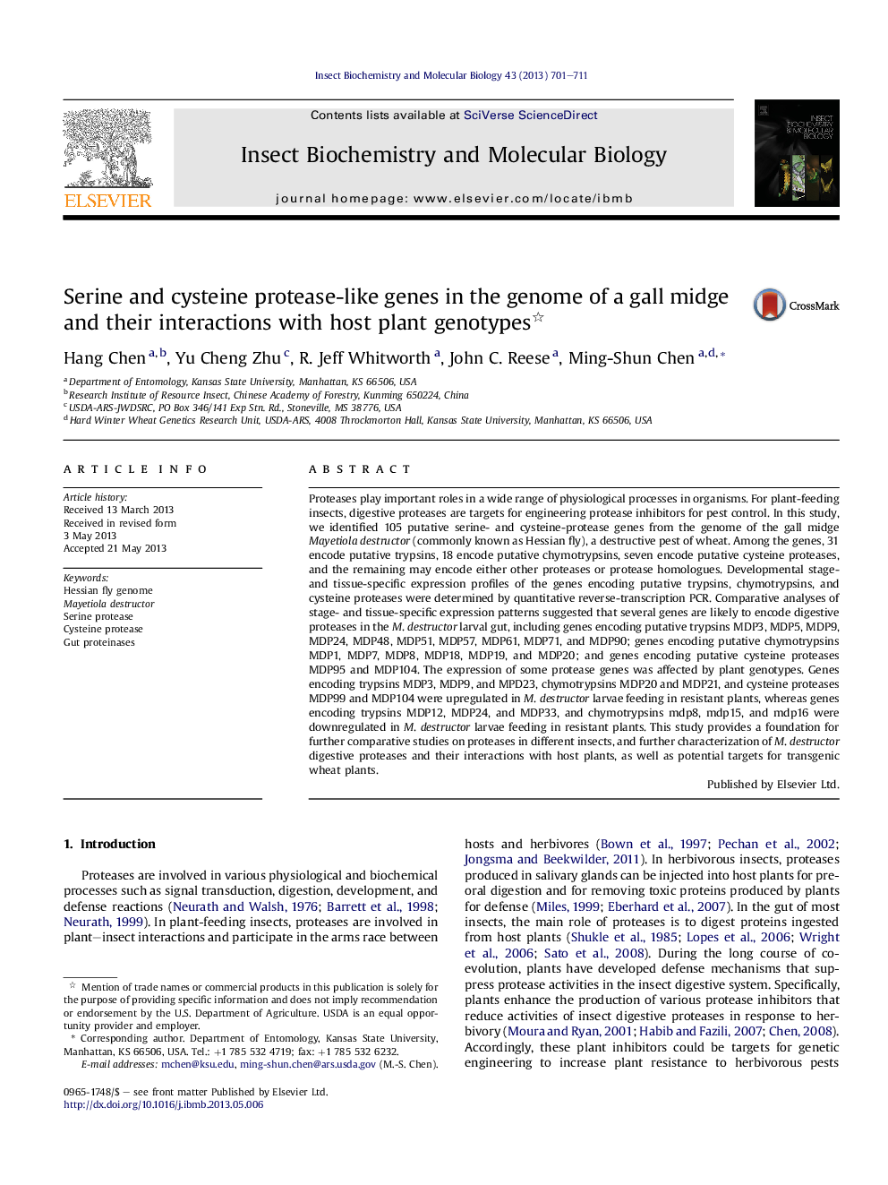 Serine and cysteine protease-like genes in the genome of a gall midge and their interactions with host plant genotypes