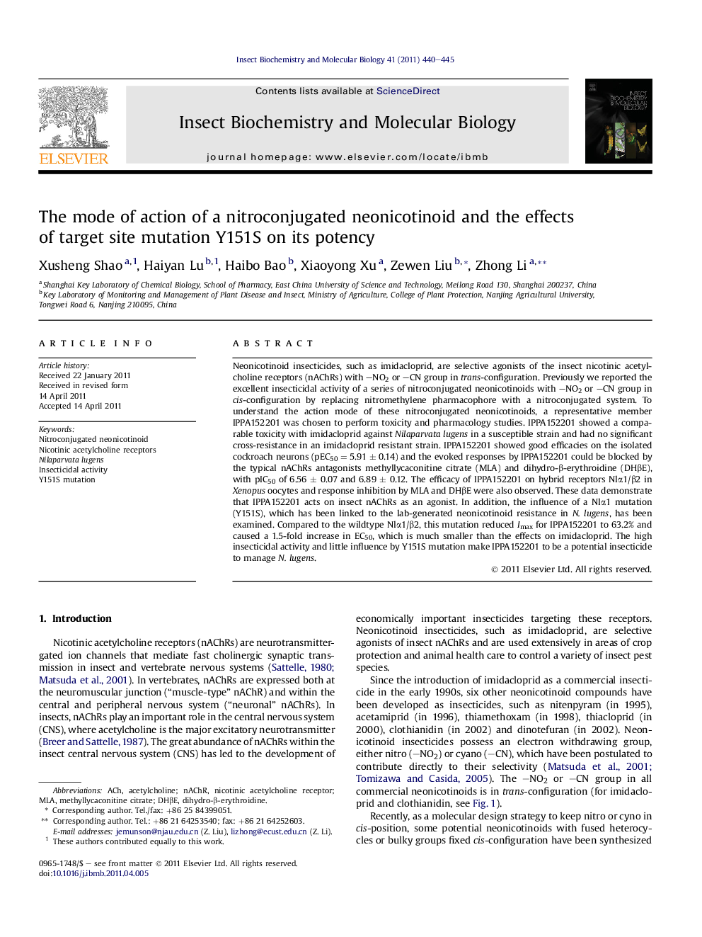 The mode of action of a nitroconjugated neonicotinoid and the effects of target site mutation Y151S on its potency