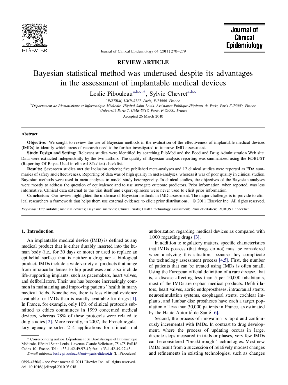 Bayesian statistical method was underused despite its advantages in the assessment of implantable medical devices