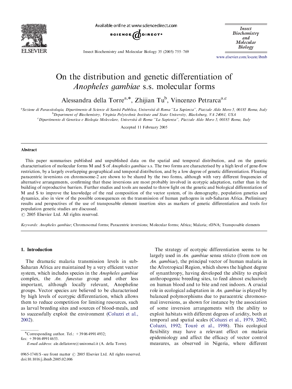 On the distribution and genetic differentiation of Anopheles gambiae s.s. molecular forms