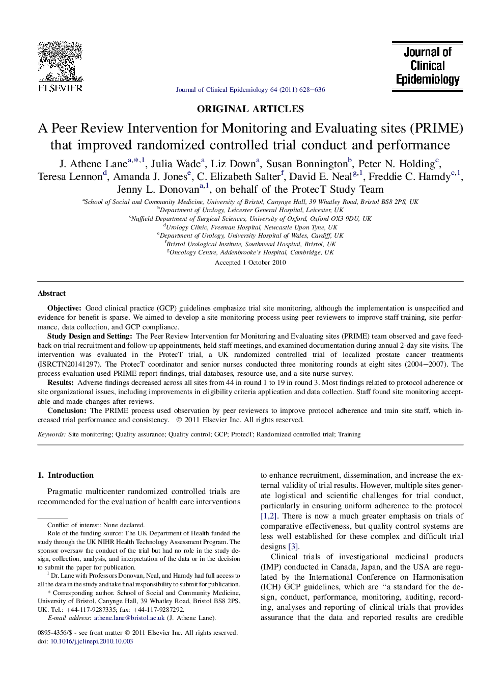 A Peer Review Intervention for Monitoring and Evaluating sites (PRIME) that improved randomized controlled trial conduct and performance 