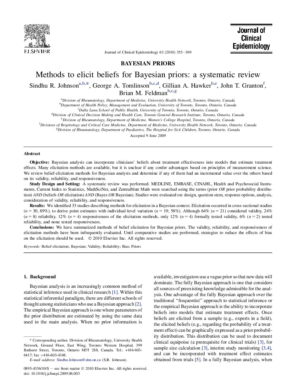 Methods to elicit beliefs for Bayesian priors: a systematic review