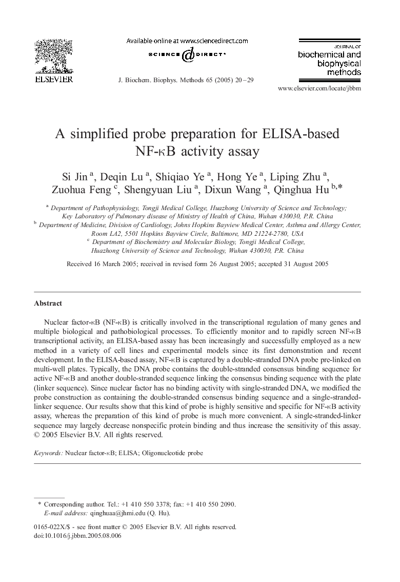 A simplified probe preparation for ELISA-based NF-ÎºB activity assay