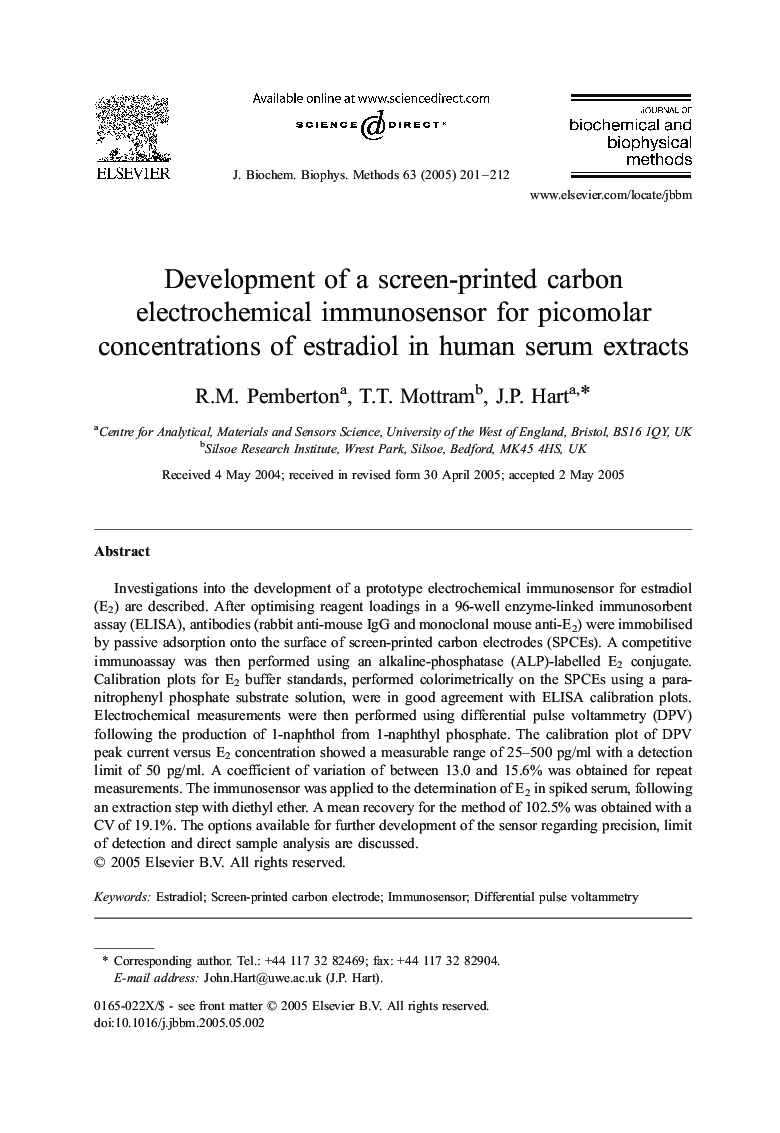 Development of a screen-printed carbon electrochemical immunosensor for picomolar concentrations of estradiol in human serum extracts