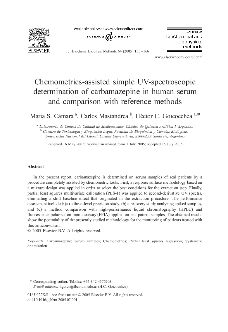 Chemometrics-assisted simple UV-spectroscopic determination of carbamazepine in human serum and comparison with reference methods