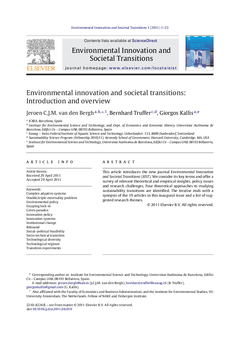 Environmental innovation and societal transitions: Introduction and overview