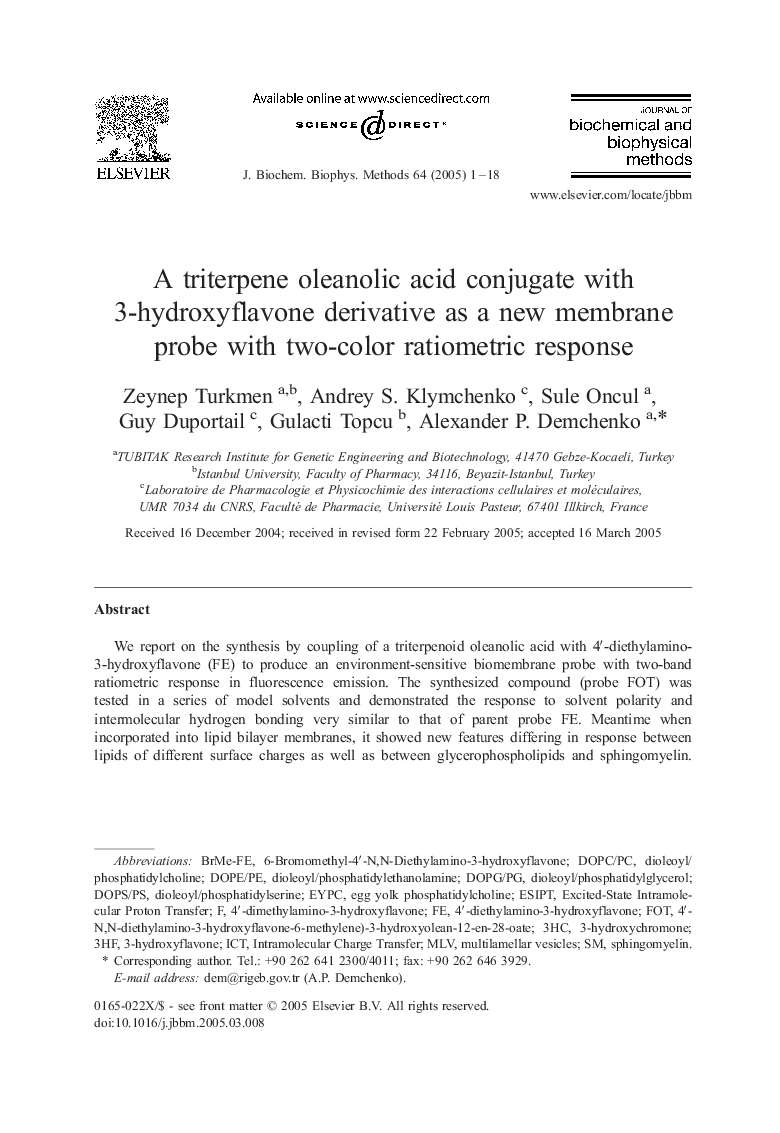 A triterpene oleanolic acid conjugate with 3-hydroxyflavone derivative as a new membrane probe with two-color ratiometric response