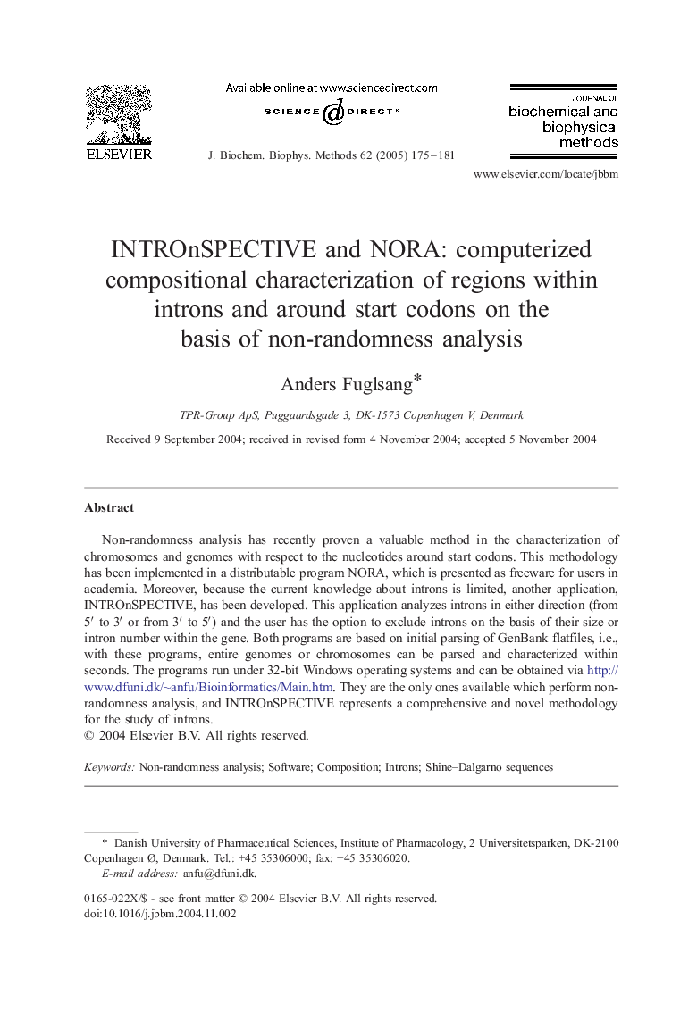 INTROnSPECTIVE and NORA: computerized compositional characterization of regions within introns and around start codons on the basis of non-randomness analysis