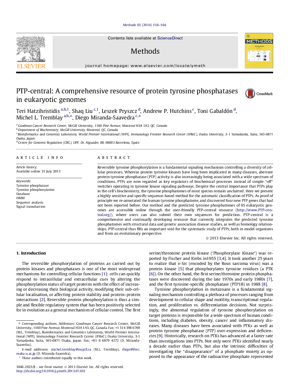 PTP-central: A comprehensive resource of protein tyrosine phosphatases in eukaryotic genomes