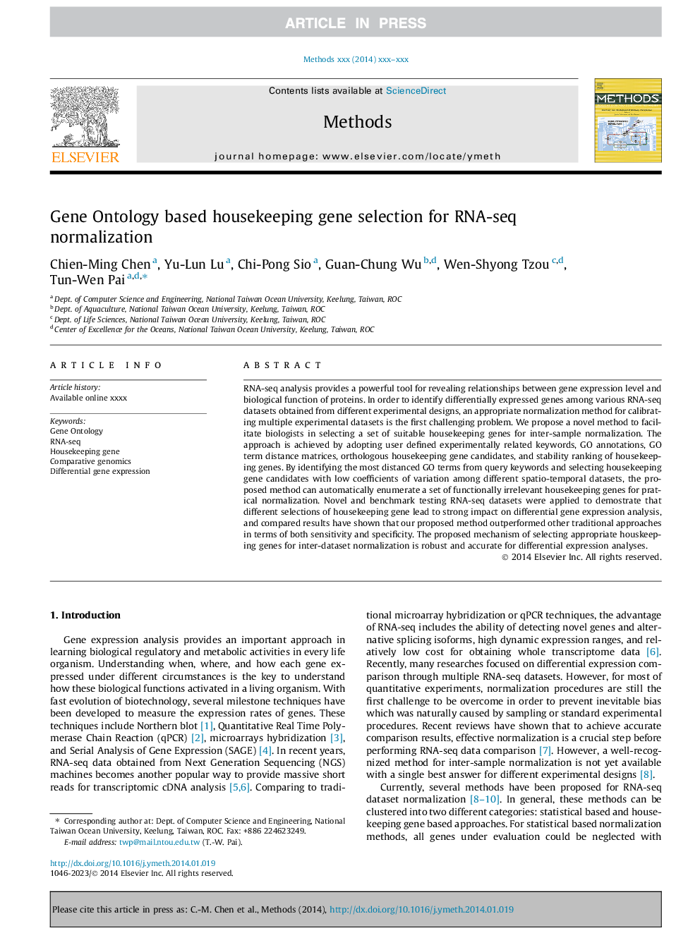 Gene Ontology based housekeeping gene selection for RNA-seq normalization