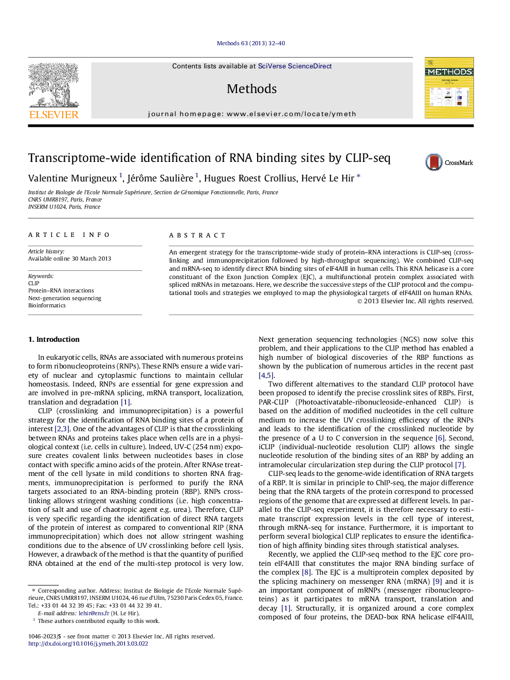 Transcriptome-wide identification of RNA binding sites by CLIP-seq