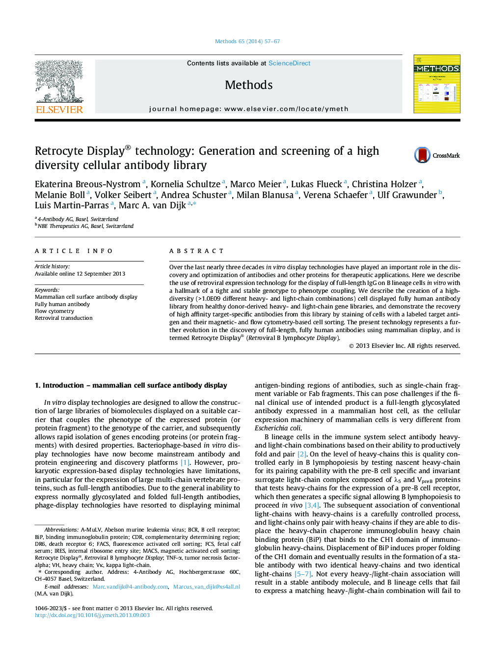 Retrocyte Display® technology: Generation and screening of a high diversity cellular antibody library