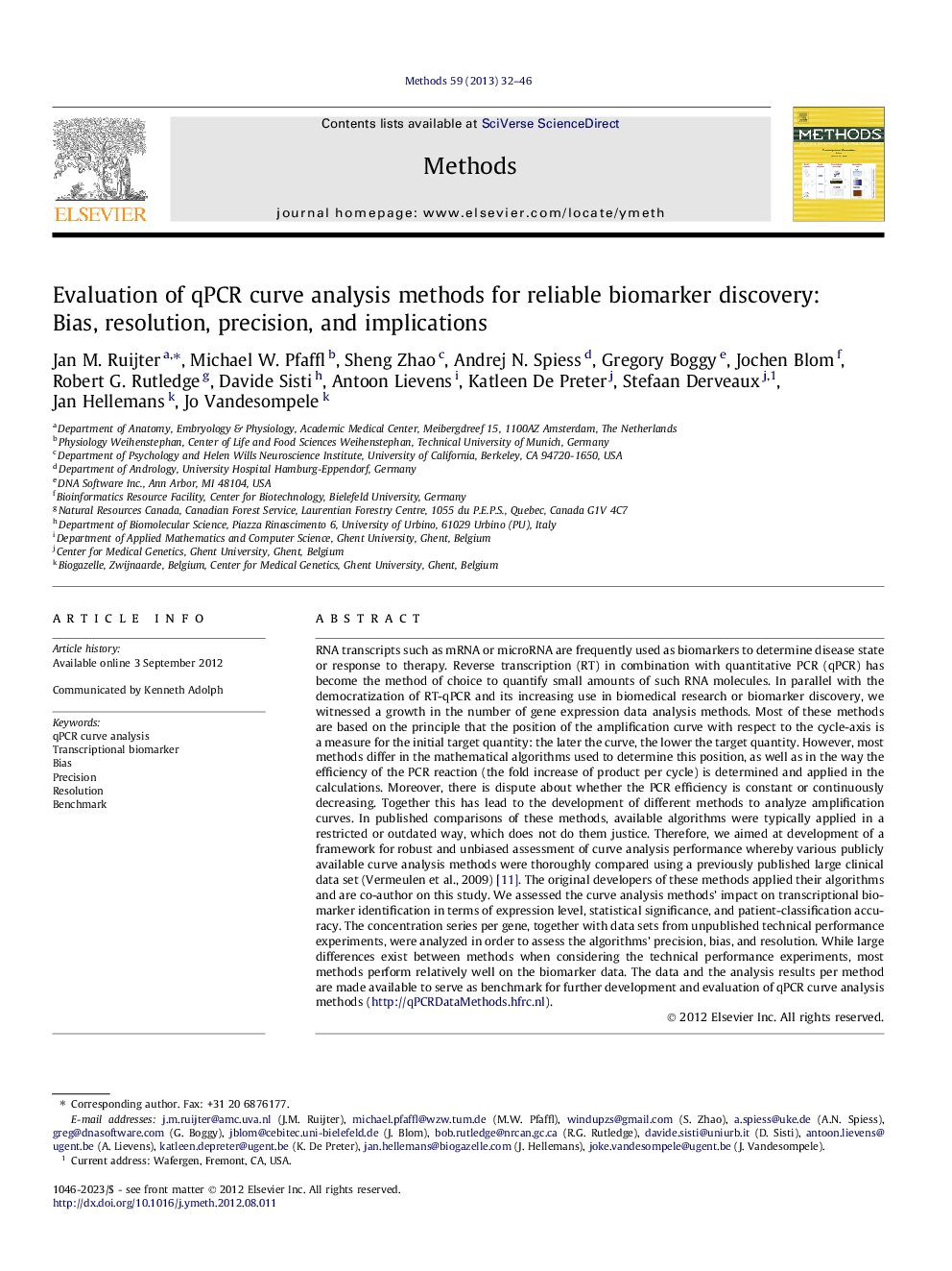 Evaluation of qPCR curve analysis methods for reliable biomarker discovery: Bias, resolution, precision, and implications