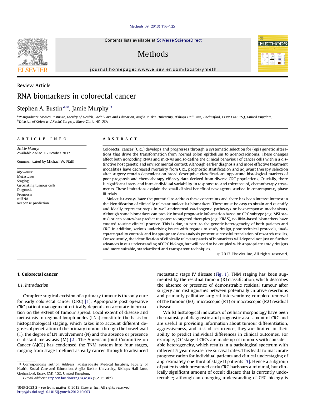 RNA biomarkers in colorectal cancer