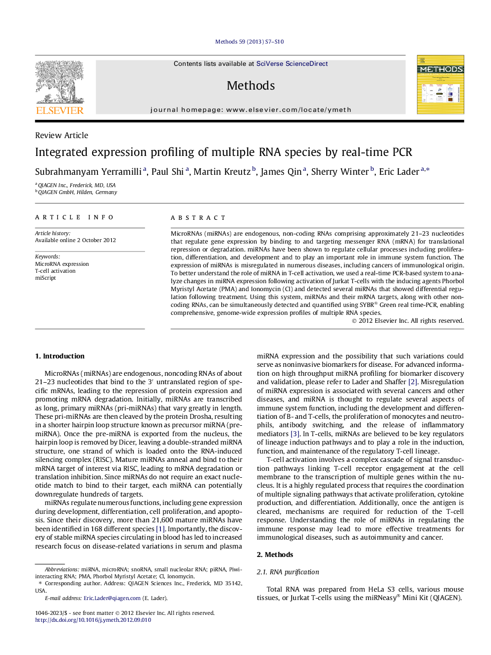 Integrated expression profiling of multiple RNA species by real-time PCR