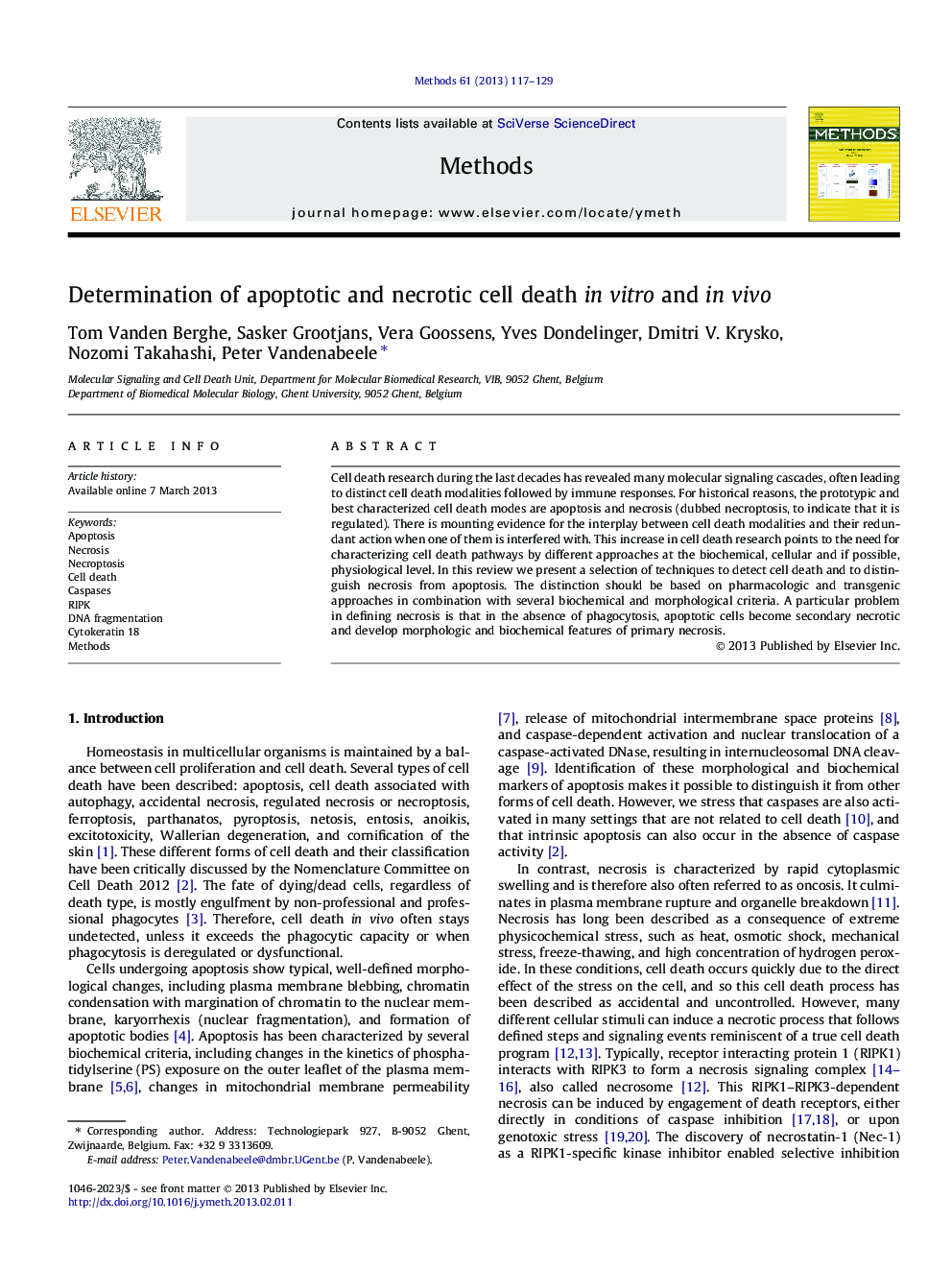 Determination of apoptotic and necrotic cell death in vitro and in vivo