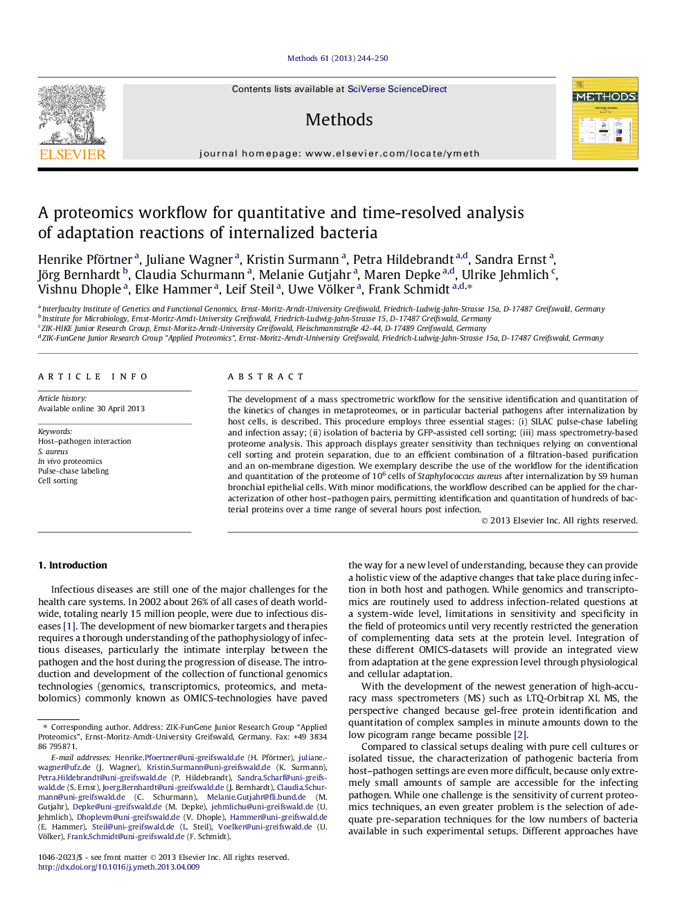 A proteomics workflow for quantitative and time-resolved analysis of adaptation reactions of internalized bacteria