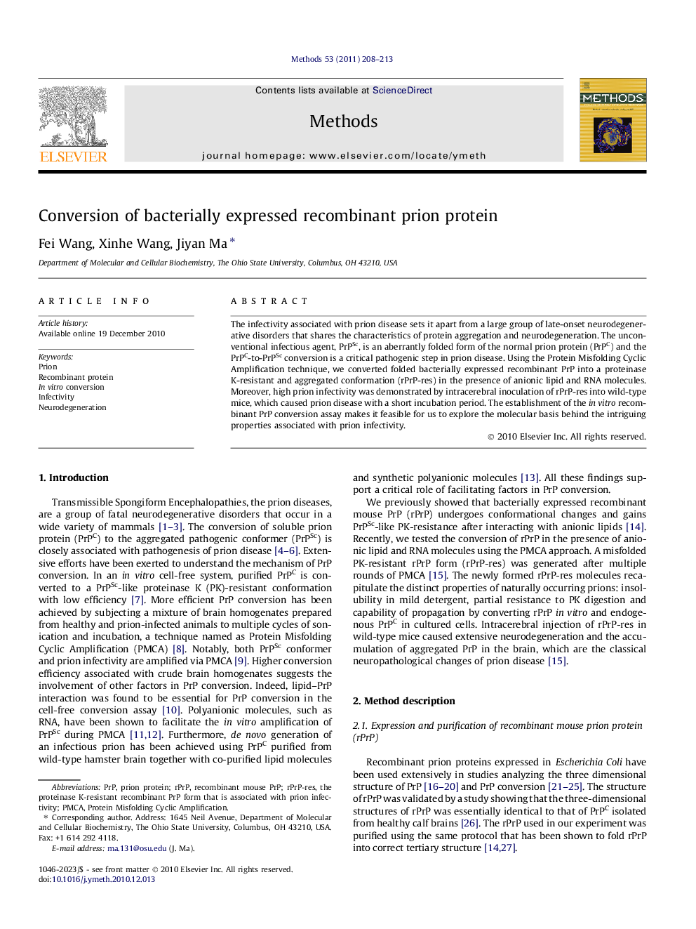 Conversion of bacterially expressed recombinant prion protein