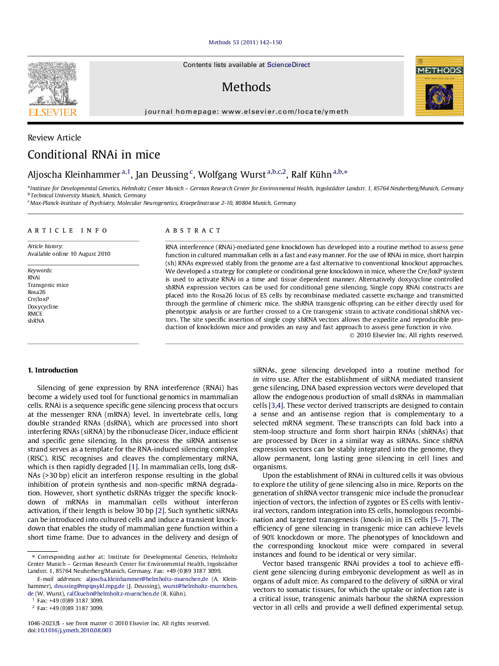 Conditional RNAi in mice