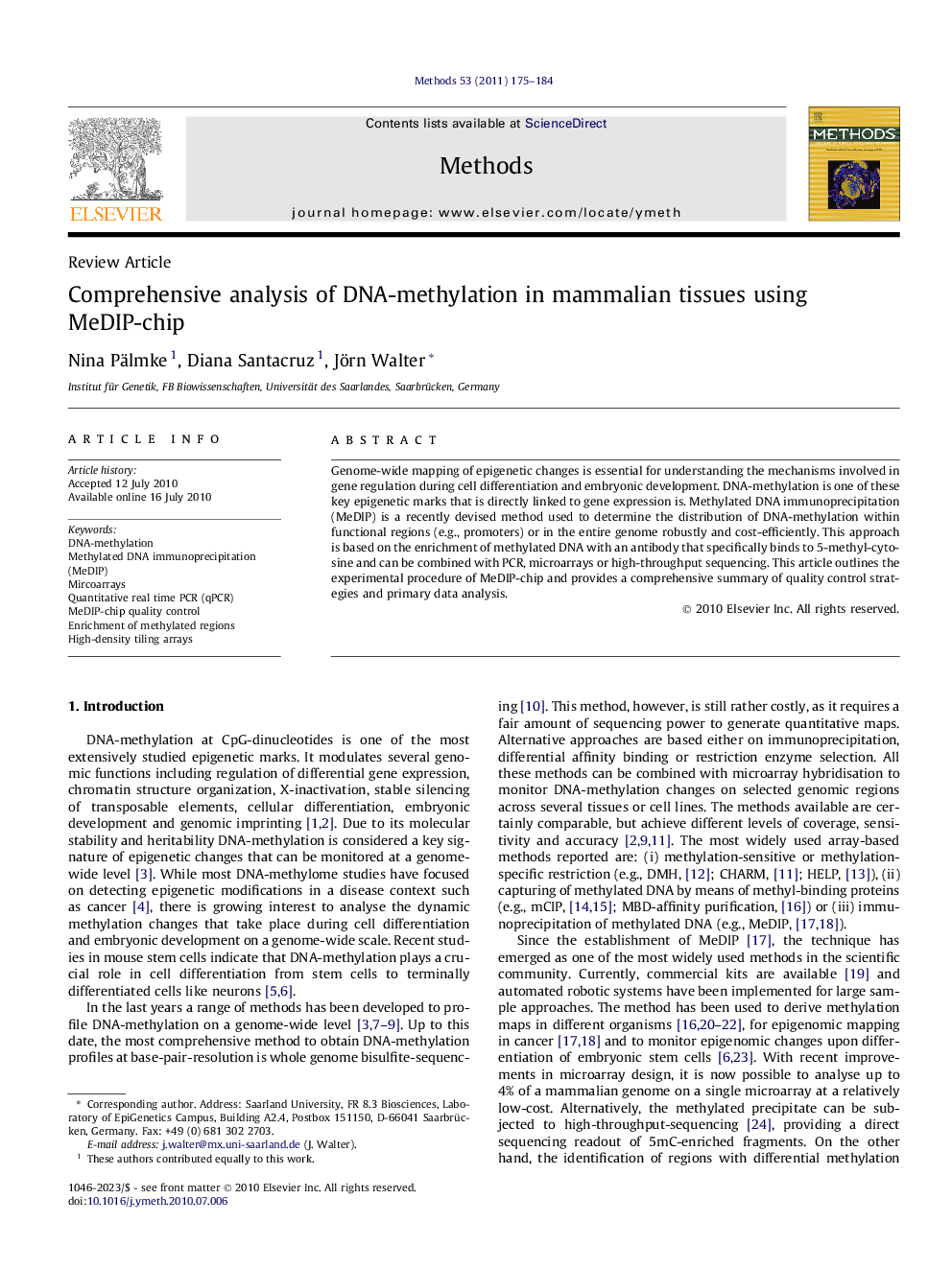 Comprehensive analysis of DNA-methylation in mammalian tissues using MeDIP-chip