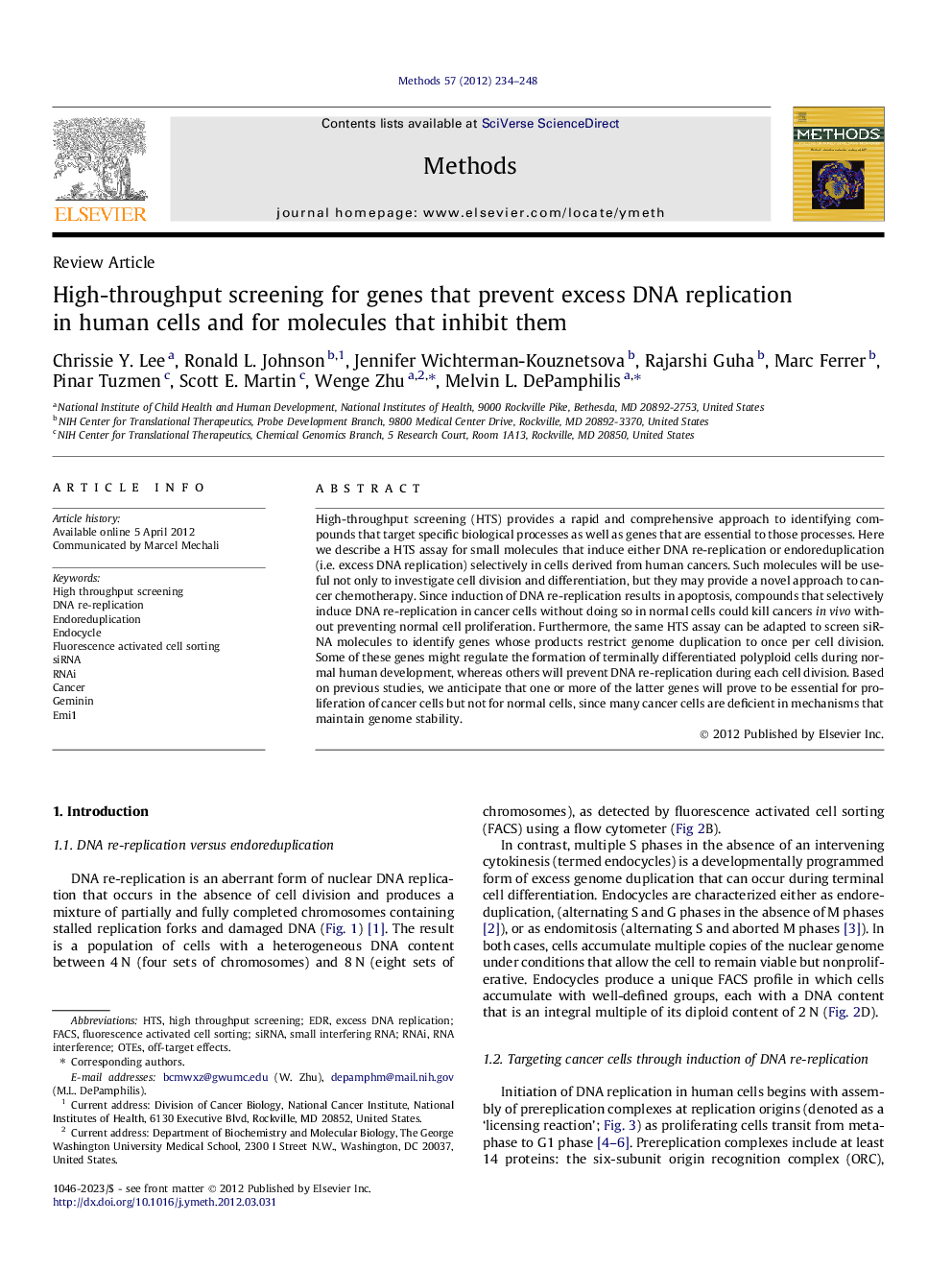 High-throughput screening for genes that prevent excess DNA replication in human cells and for molecules that inhibit them