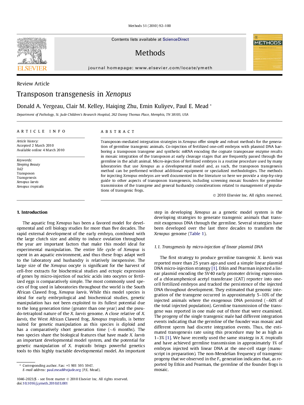 Transposon transgenesis in Xenopus