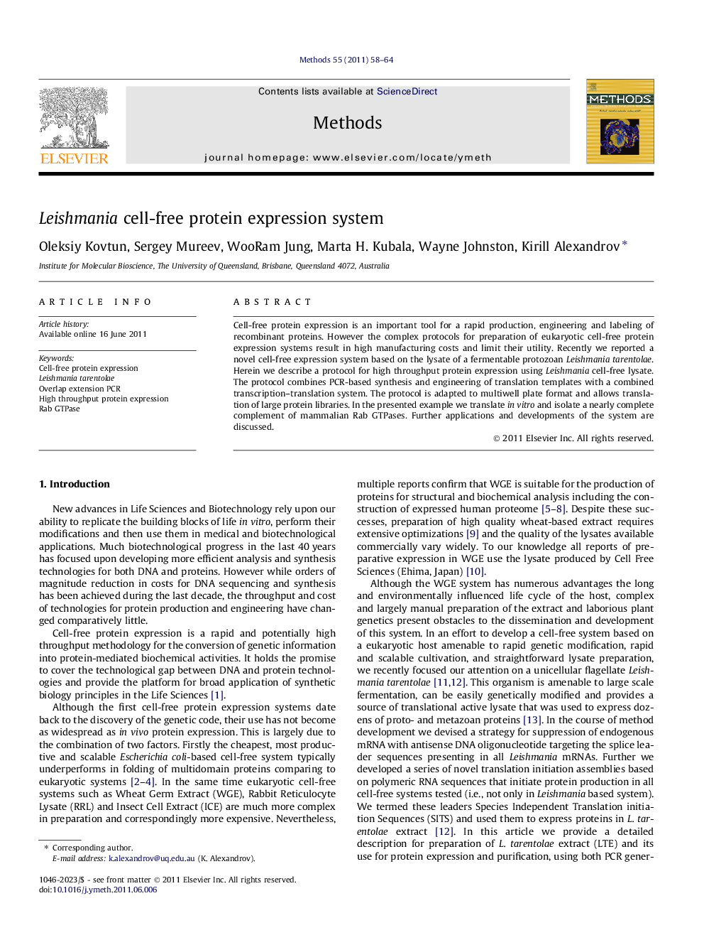 Leishmania cell-free protein expression system