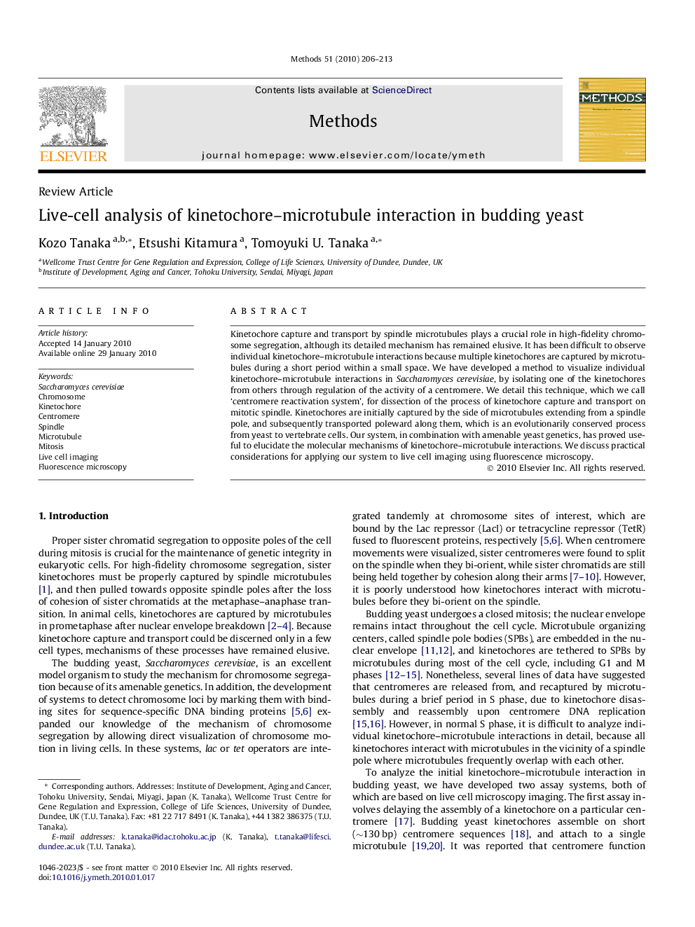 Live-cell analysis of kinetochore-microtubule interaction in budding yeast