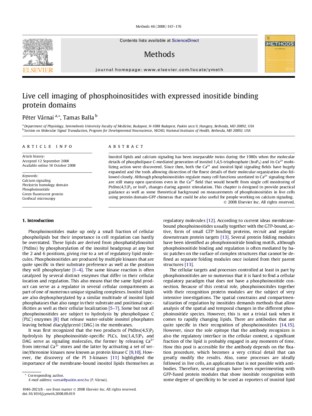 Live cell imaging of phosphoinositides with expressed inositide binding protein domains