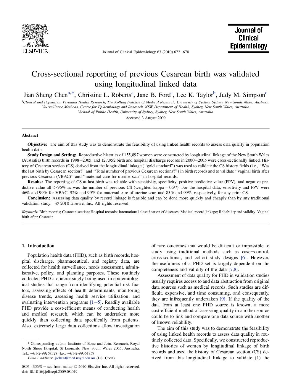 Cross-sectional reporting of previous Cesarean birth was validated using longitudinal linked data