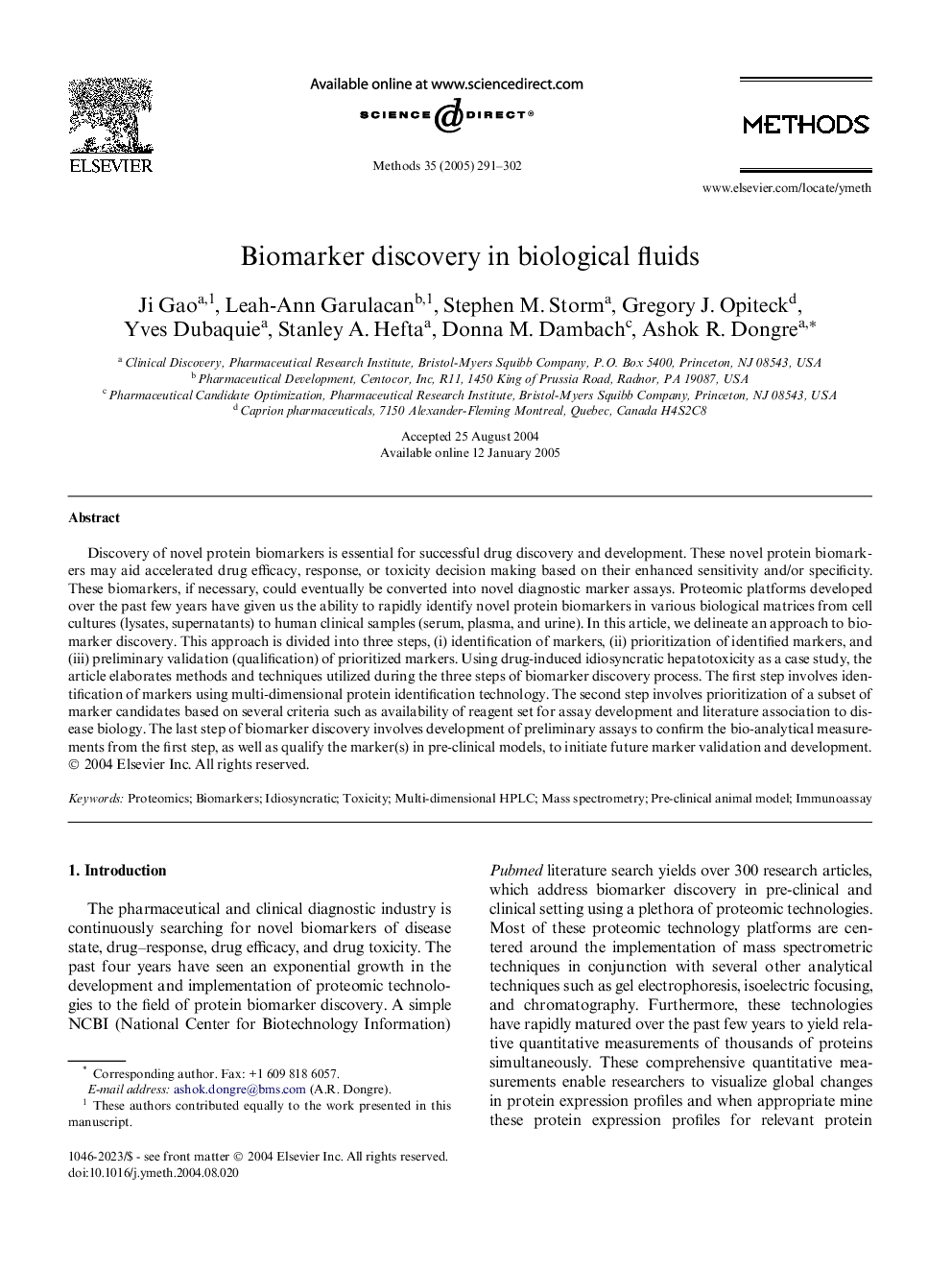 Biomarker discovery in biological fluids