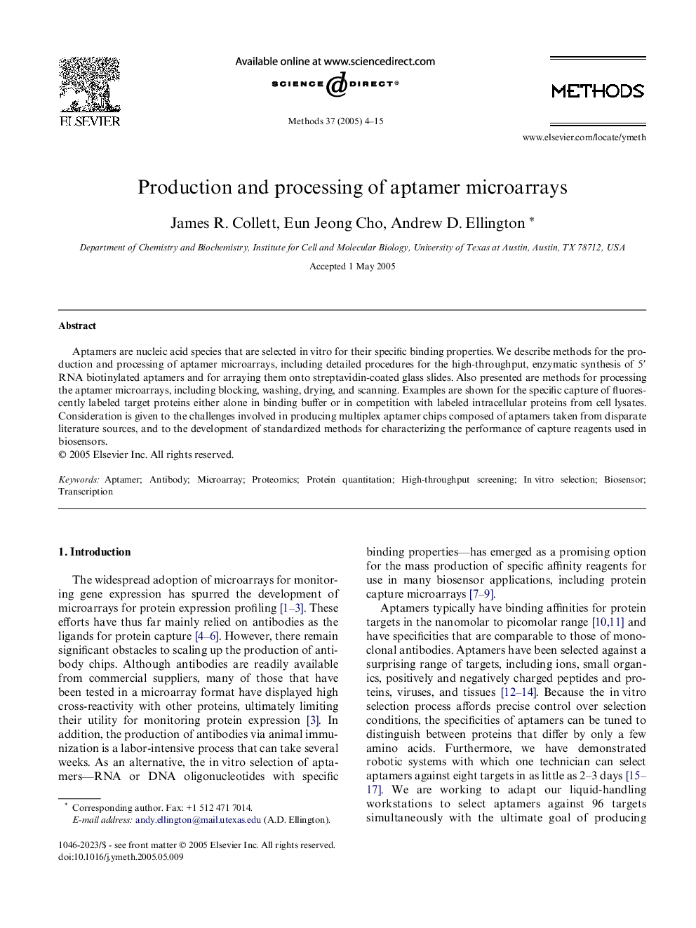 Production and processing of aptamer microarrays