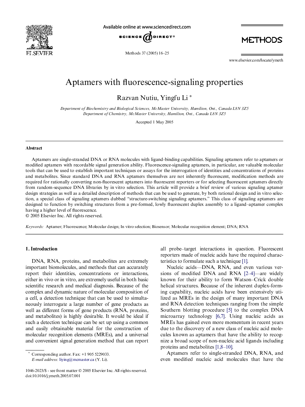 Aptamers with fluorescence-signaling properties