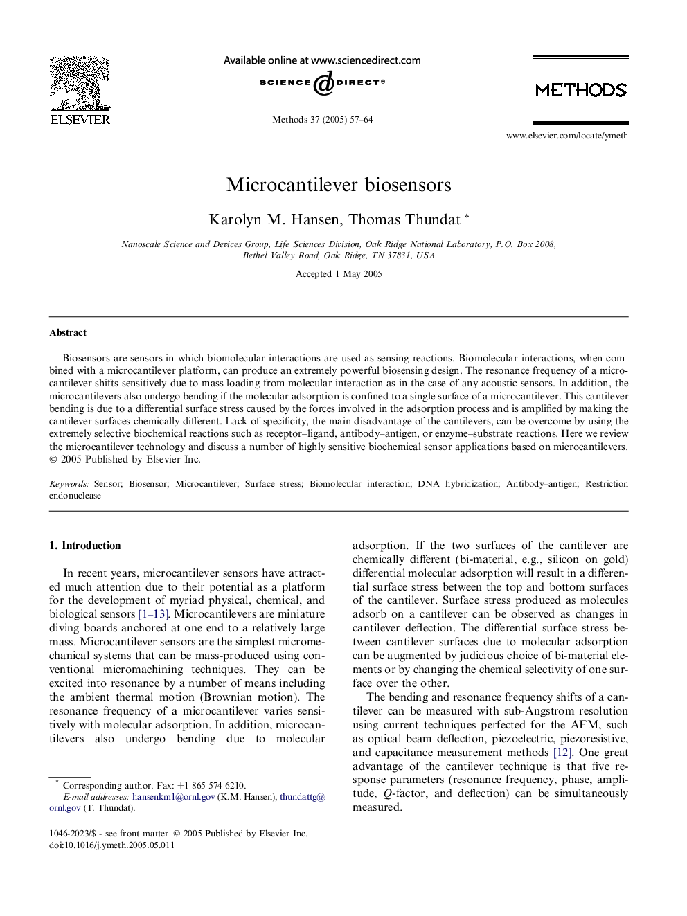 Microcantilever biosensors