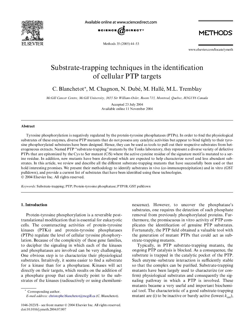 Substrate-trapping techniques in the identification of cellular PTP targets