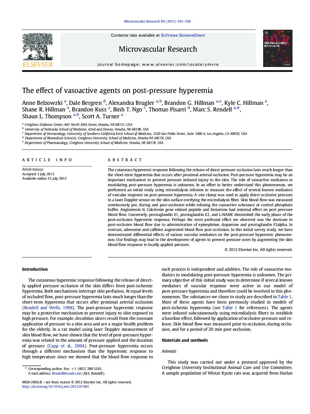 The effect of vasoactive agents on post-pressure hyperemia