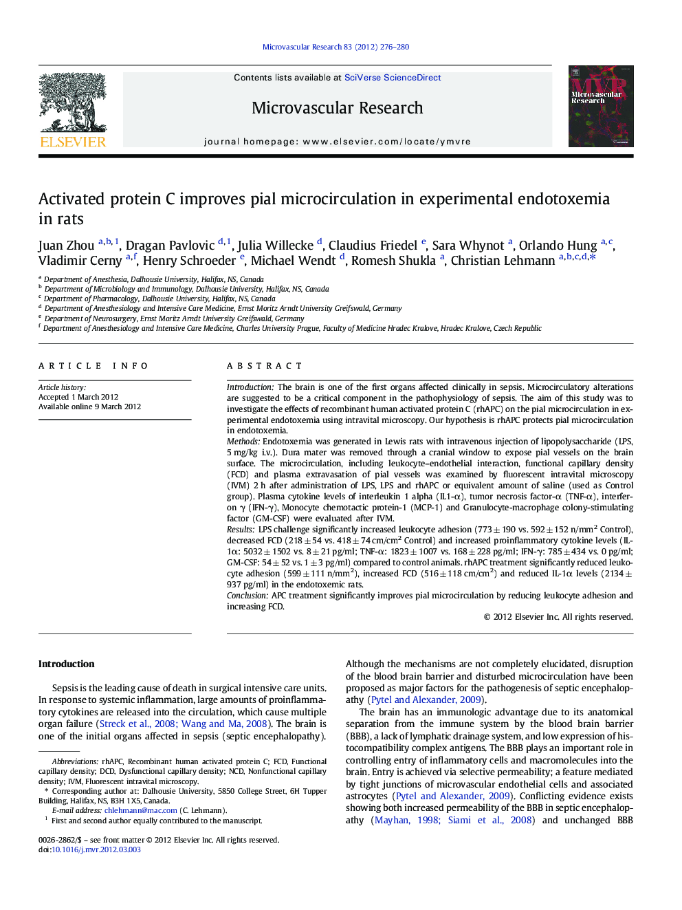 Activated protein C improves pial microcirculation in experimental endotoxemia in rats