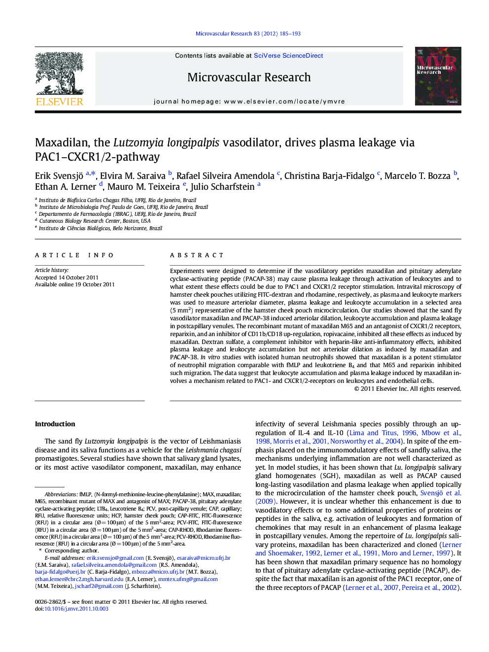 Maxadilan, the Lutzomyia longipalpis vasodilator, drives plasma leakage via PAC1-CXCR1/2-pathway