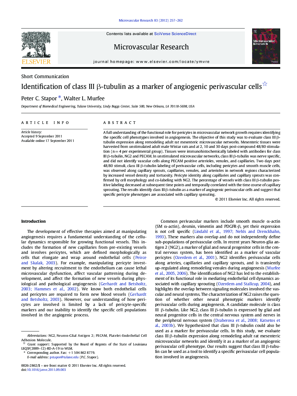 Identification of class III Î²-tubulin as a marker of angiogenic perivascular cells