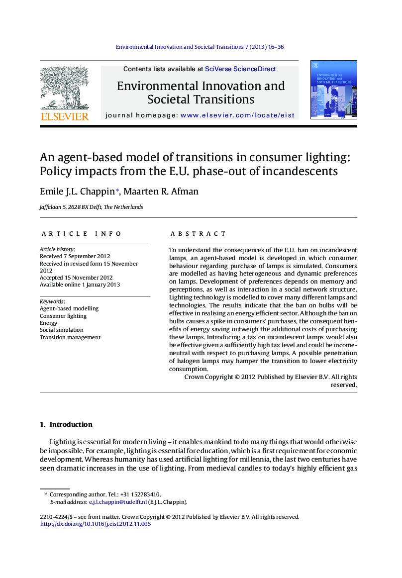 یک مدل مبتنی بر عامل انتقال در روشنایی مصرف کننده: اثرات سیاست E.U. در لامپ های رشته ای