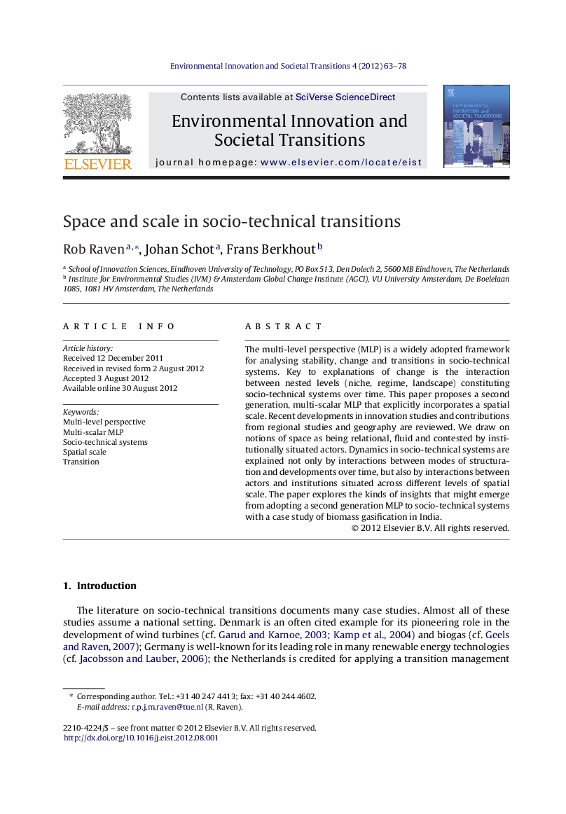 Space and scale in socio-technical transitions